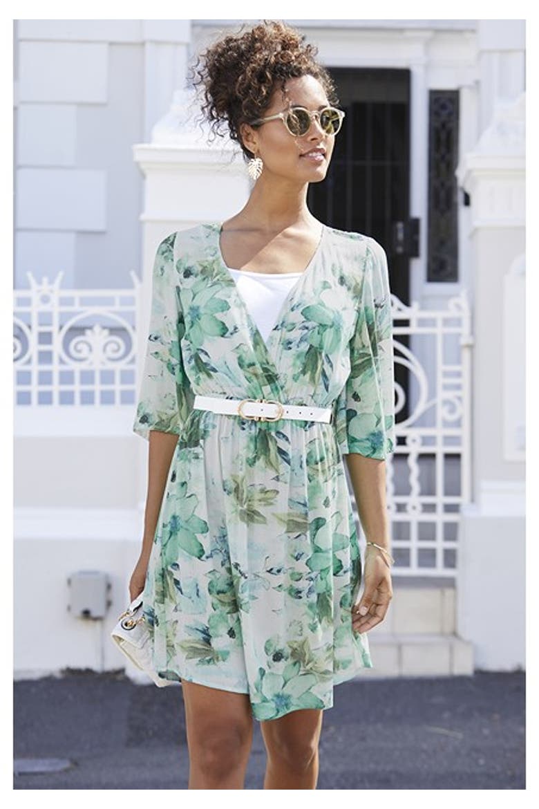 Women's Floral Layered Look Dress, Alternate, color, Blue Multi
