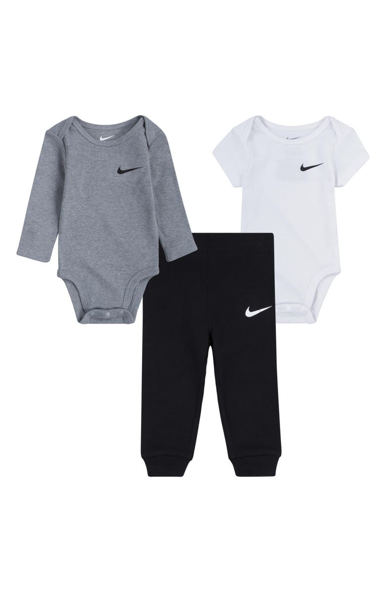 Nike Solid 3-Piece Bodysuits & Joggers Set, Main, color, Black