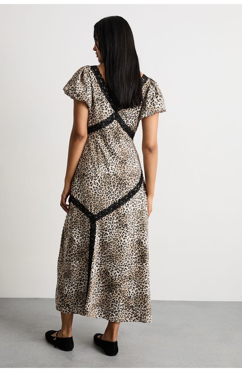 Warehouse Printed Puff Sleeve Midi Dress, Alternate, color, Animal