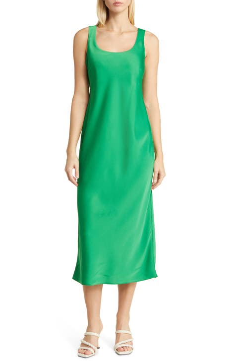 Bias Cut Sleeveless Satin Midi Dress