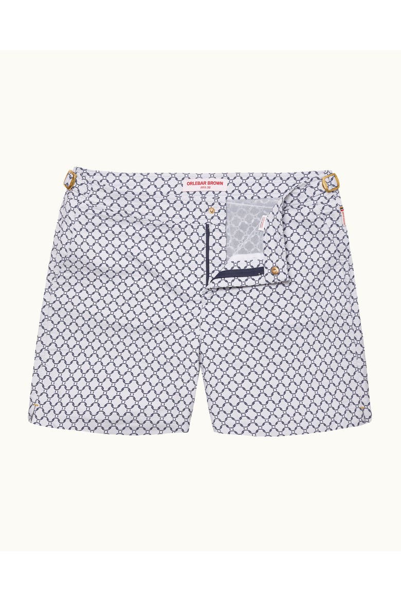 Bulldog Mid-Length Jacquard Printed Swim Shorts, Alternate, color, WHITE SAND/NIGHT IRIS