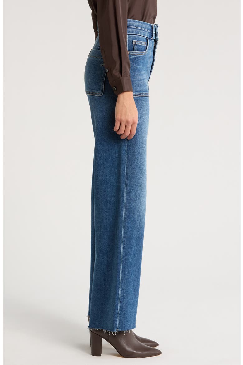 Raw Hem Patch Pocket High Waist Wide Leg Jeans, Alternate, color, DARK WASH