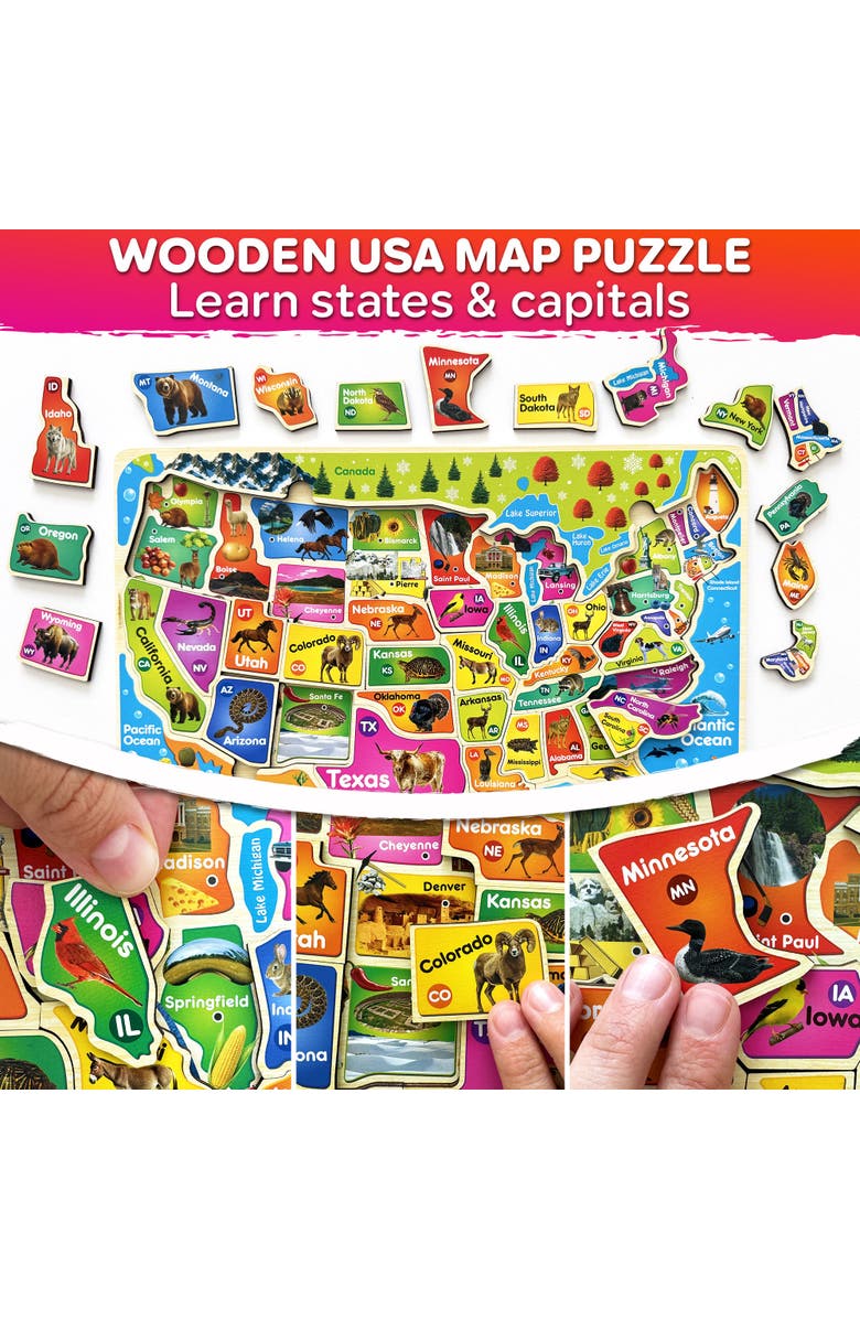 Quokka Kids Educational Map Puzzle Set - USA, World Map & Solar System Themes, Alternate, color, Usa & World Map