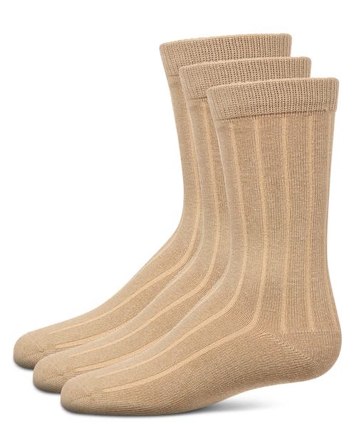 Memoi Boy's 3 Pair Pack Basic Cotton Blend Ribbed Crew Socks In Neutral