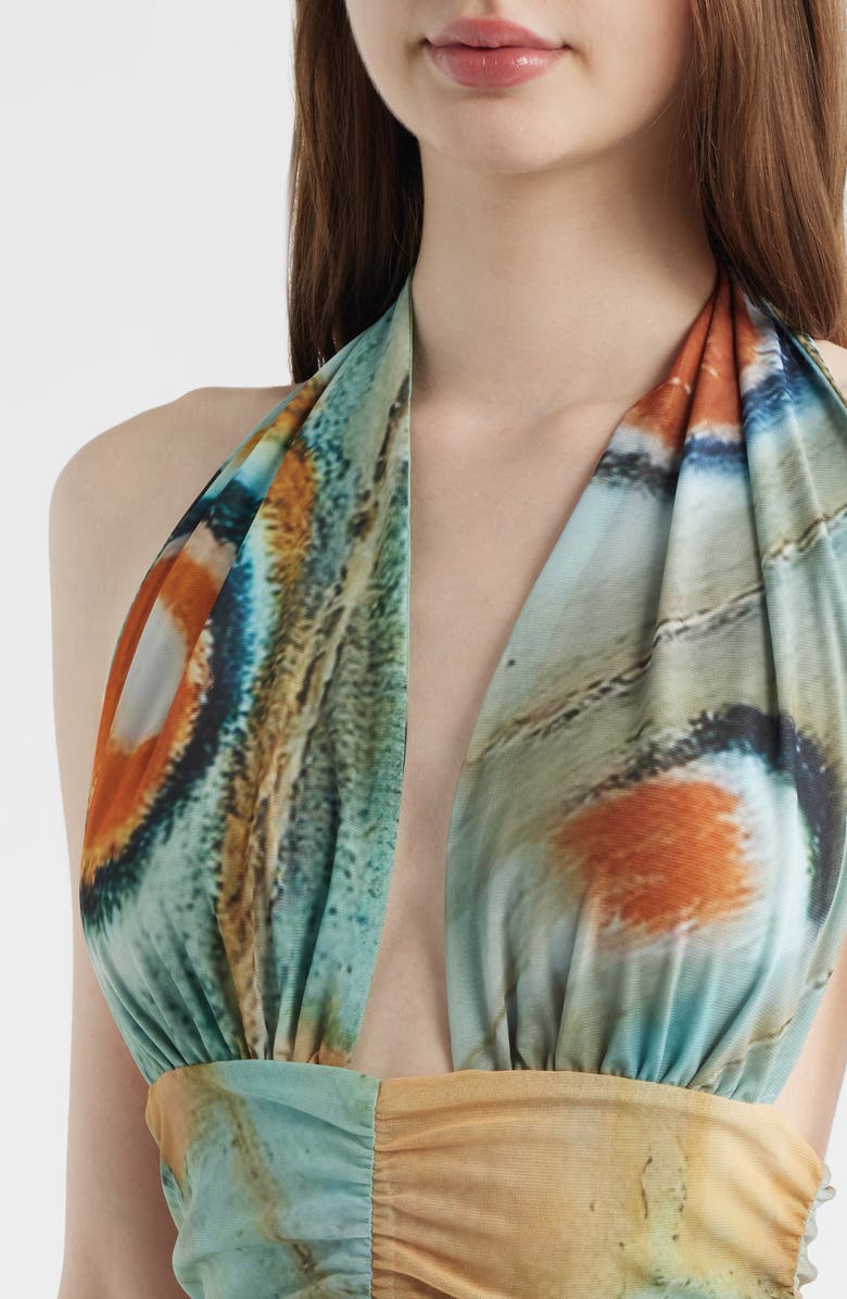 Feners Festa Print Plunge Halter Neck Crop Top, Alternate, color, Marbre