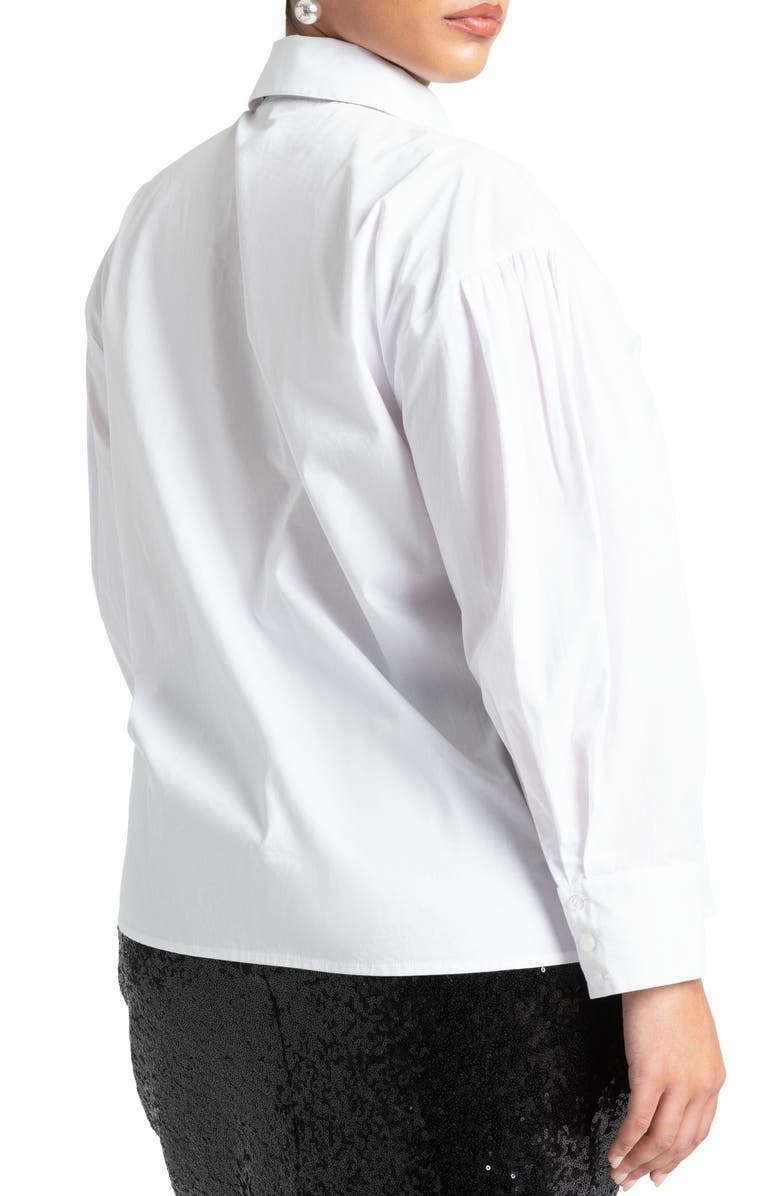 ELOQUII Tie Neck Ruffle Tuxedo Shirt, Alternate, color, 