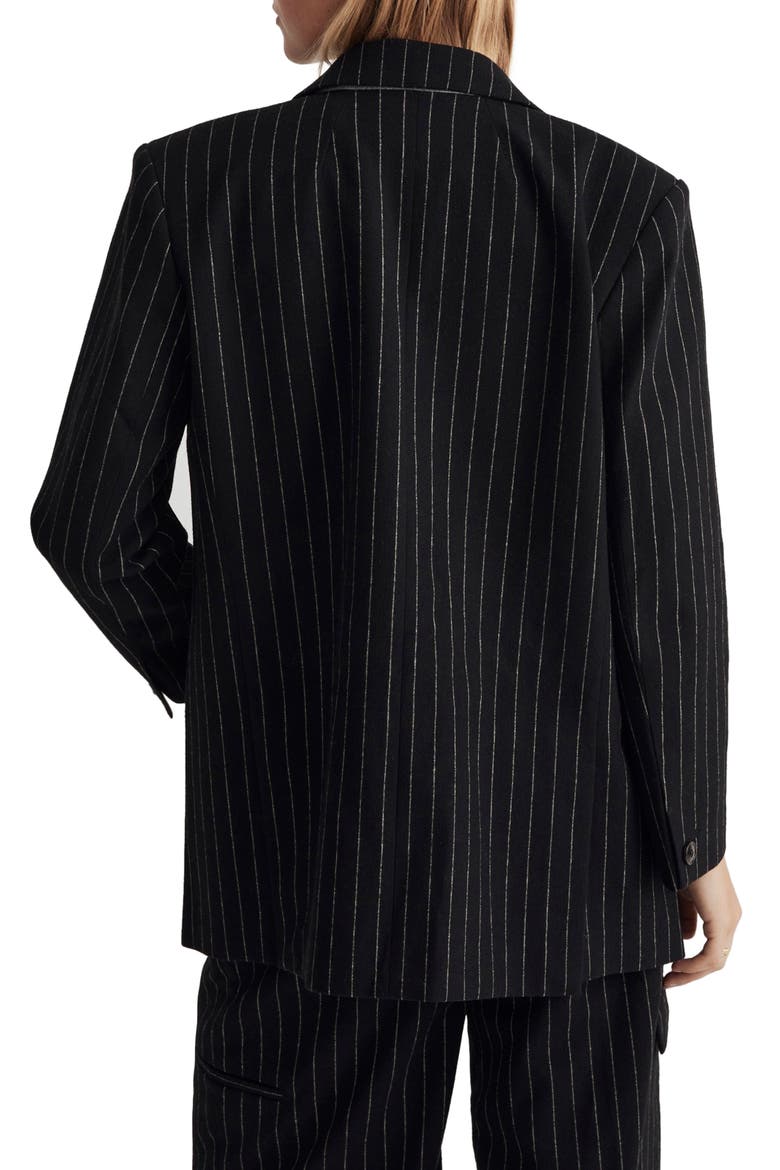 Metallic Pinstripe Wool Blend Blazer, Alternate, color, ALMOST BLACK