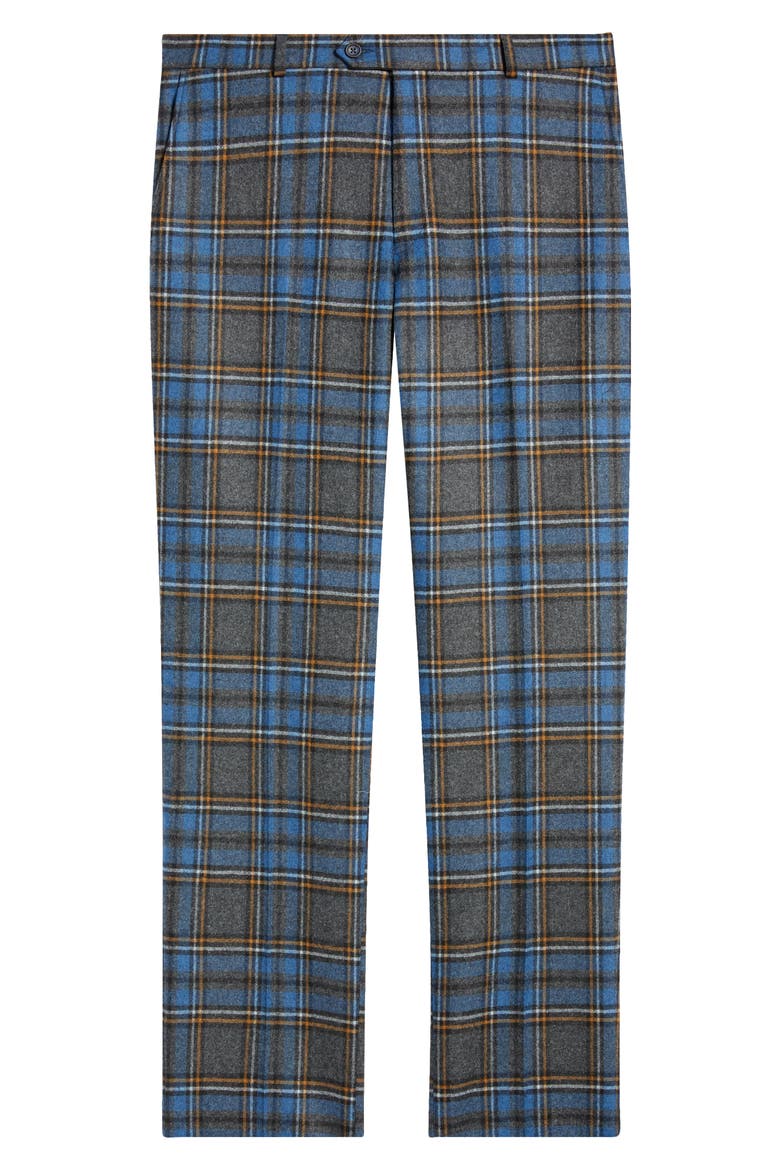 Plaid Wool Blend Flannel Dress Pants, Alternate, color, CHARCOAL GREY