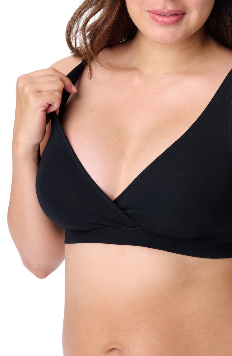 MOTHERHOOD MATERNITY Motherhood Women's Maternity Cotton Wrap Front Nursing Sleep Bralette, 2-Pack, Alternate, color, Black And Oat