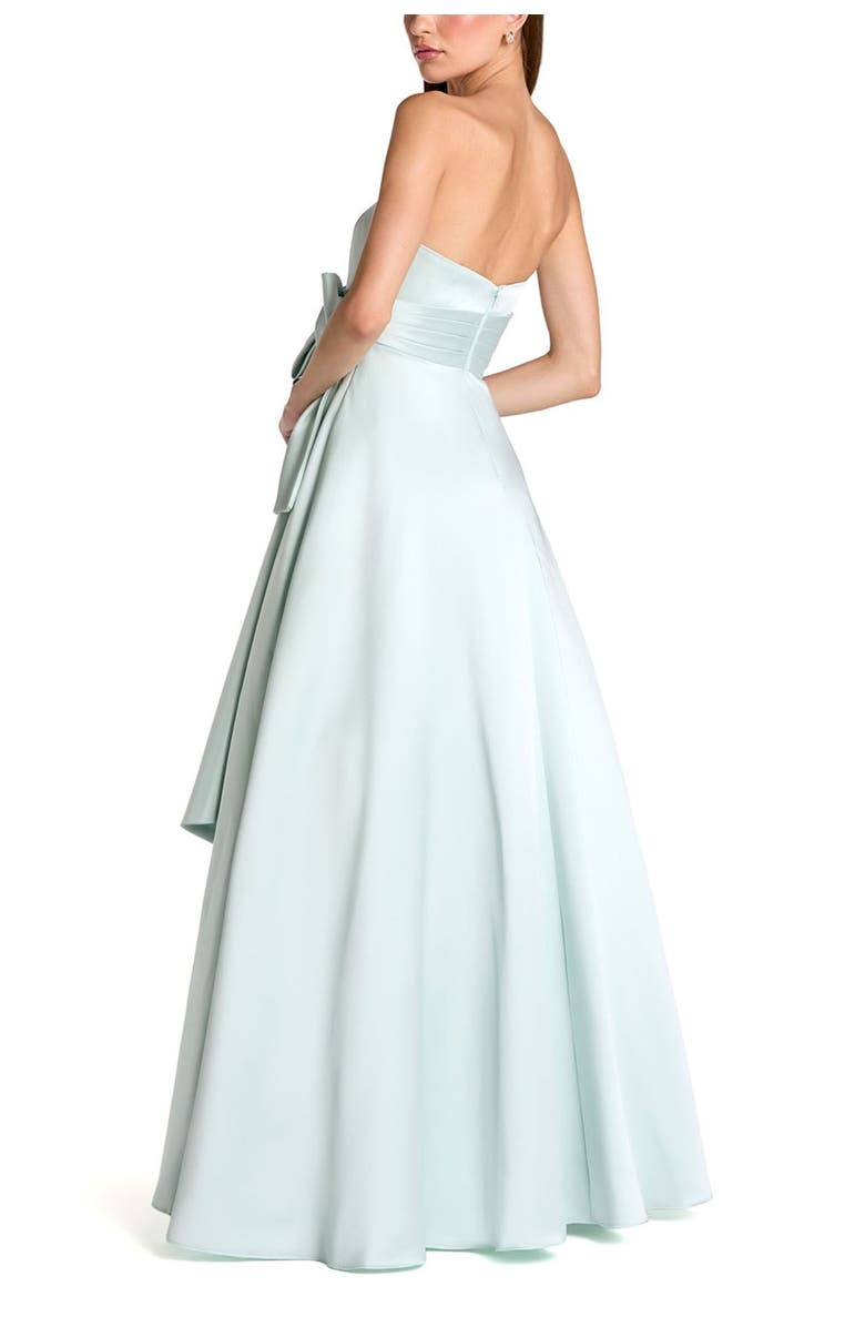 Mac Duggal Women’s Strapless Satin Ballgown with Statement Bow Detail, Alternate, color, Seafoam