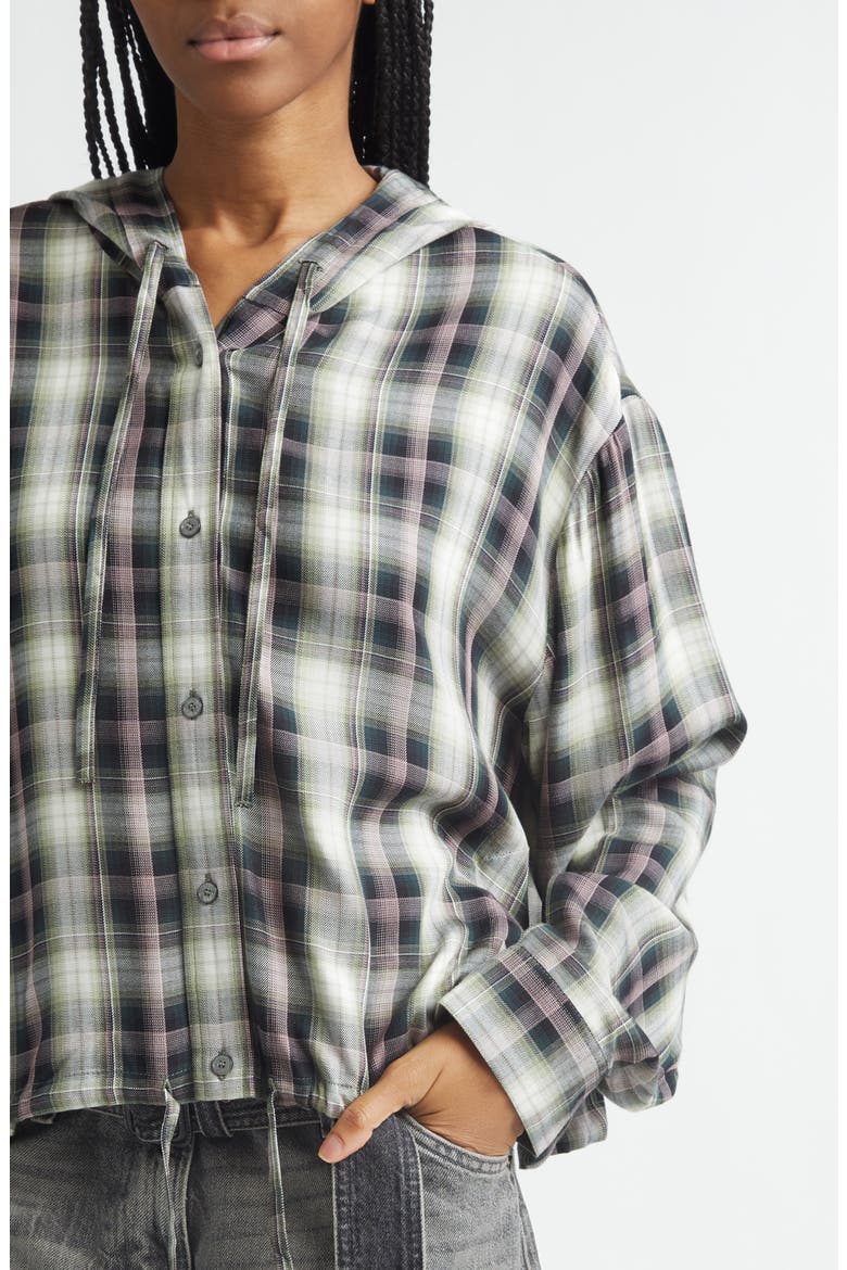 Sip Check Flannel Hooded Overshirt, Alternate, color, BLACK/ GREEN
