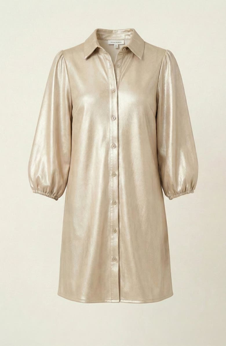 Modenaire Satin Button-Up Shirt Dress with Puff Sleeves and Collar, Alternate, color, Champagne