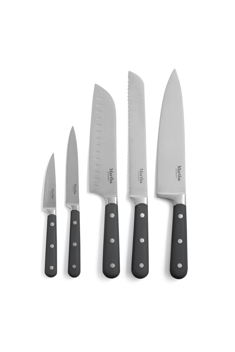 Eastwalk Forged Stainless Steel Knife Block Set with Acacia Wood Block, Alternate, color, Gray