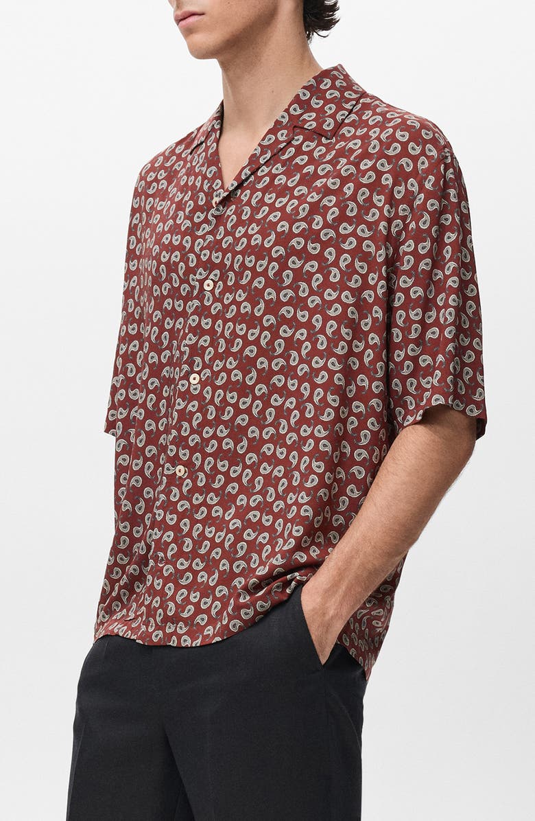 MANGO Print Regular Fit Short Sleeve Button-Up Camp Shirt, Alternate, color, Cherry