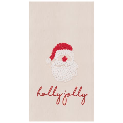 Holly Jolly Santa Flour Sack Embroidered Cotton Kitchen Towel