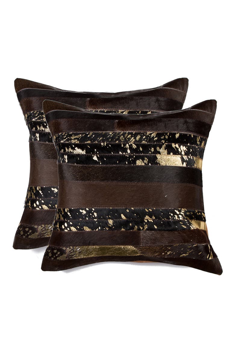 Torino Madrid Genuine Cowhide Pillow - Set of 2 - Gold/Chocolate, Main, color, CHOCOLATE / GOLD