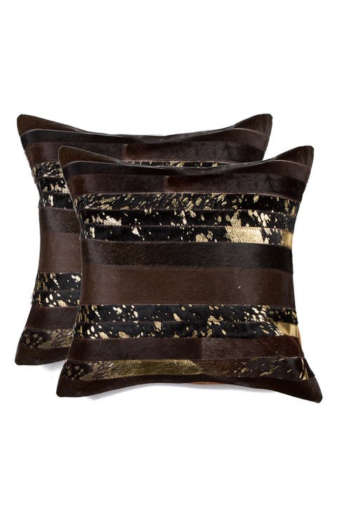 Torino Madrid Genuine Cowhide Pillow - Set of 2 - Gold/Chocolate