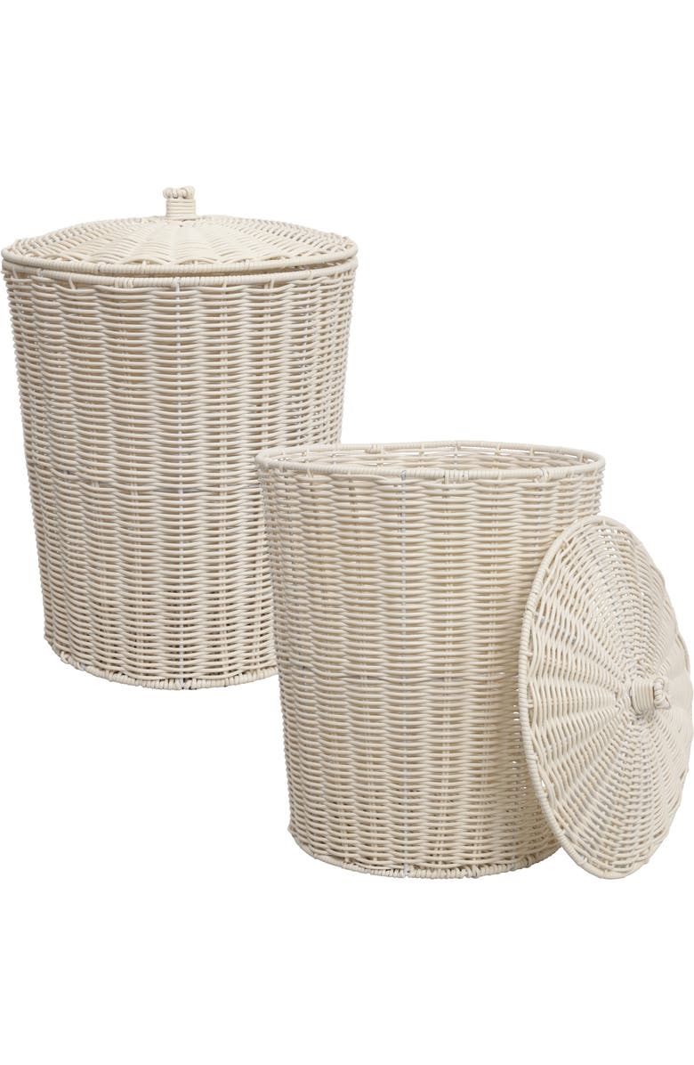 HAPPIMESS Ollie Resin 4.7-Gallon Tapered Round Wicker Watebasket with Lid, Main, color, White