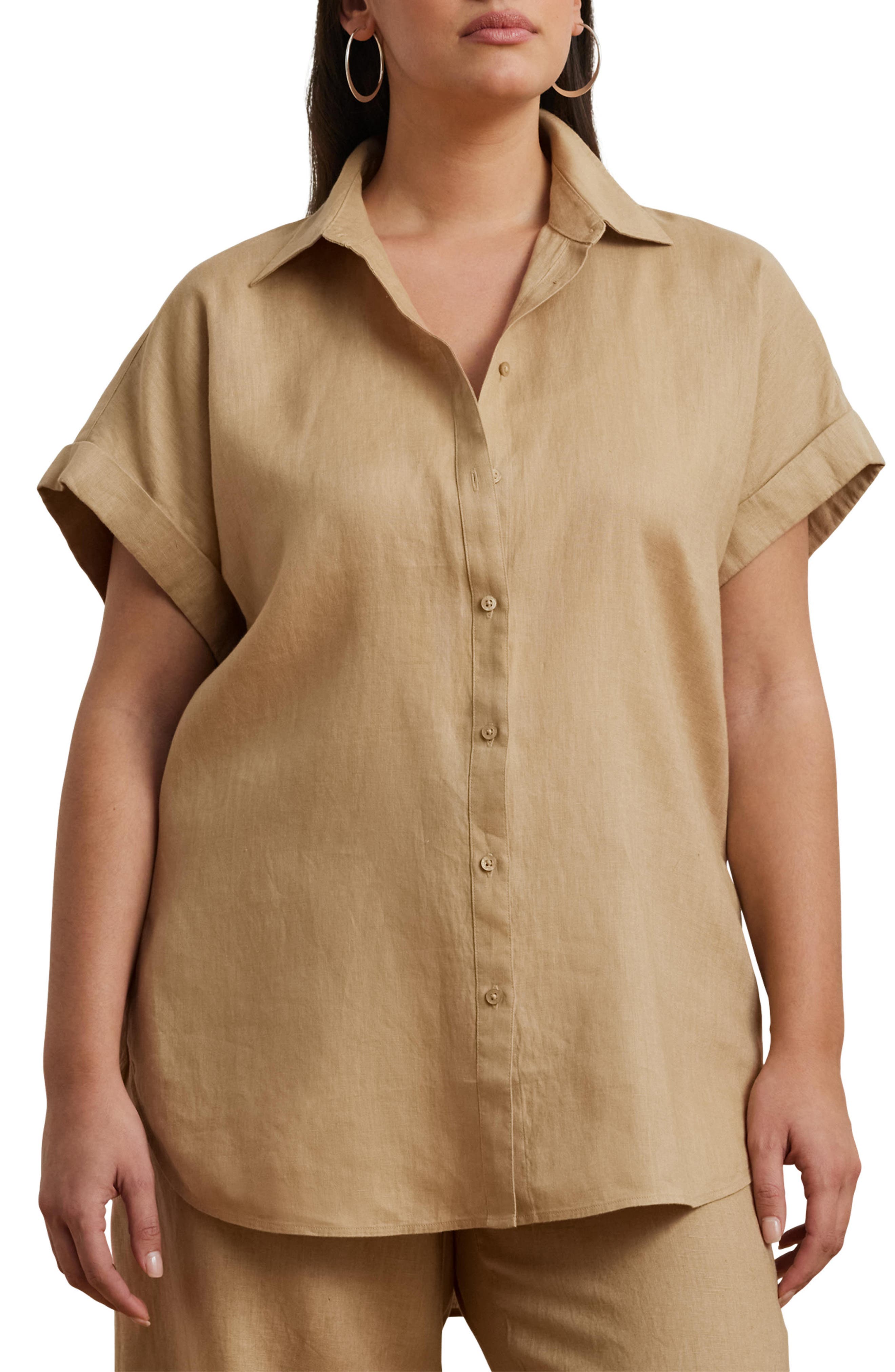 RALPH LAUREN LAUREN RALPH LAUREN RELAXED FIT SHORT SLEEVE LINEN BUTTON-UP SHIRT