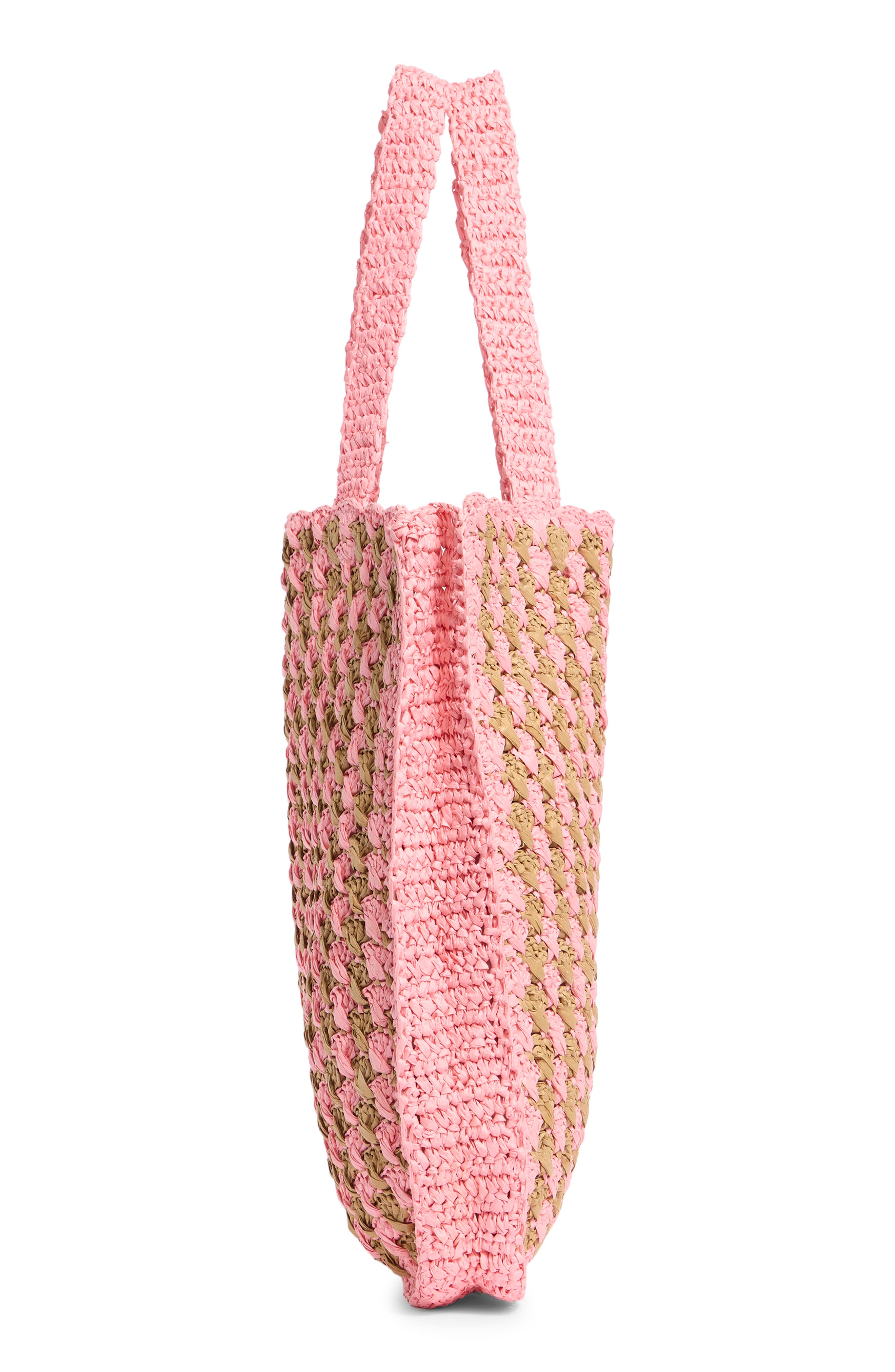 Two-Tone Crochet Tote Bag, Alternate, color, PEACH MULTI