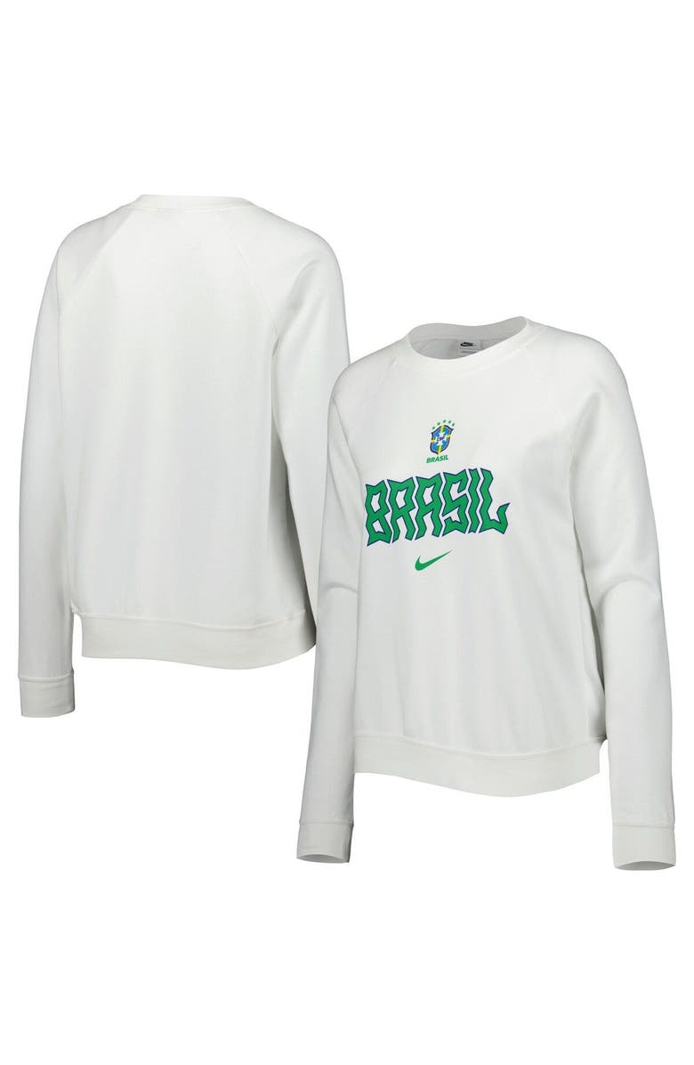 Nike Women's Nike White Brazil National Team Lockup Varsity Tri-Blend Raglan Pullover Sweatshirt, Main, color, White