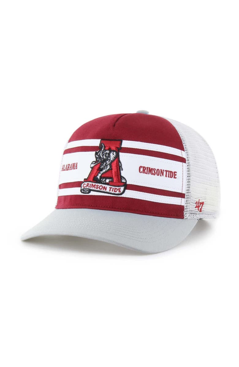 '47 Youth '47 Crimson/Gray Alabama Crimson Tide Super Stripe Hitch Adjustable Trucker Hat, Main, color, 