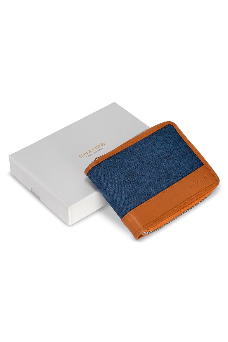 Zip Around Bifold Wallet, Alternate, color, TAN/ BLUE
