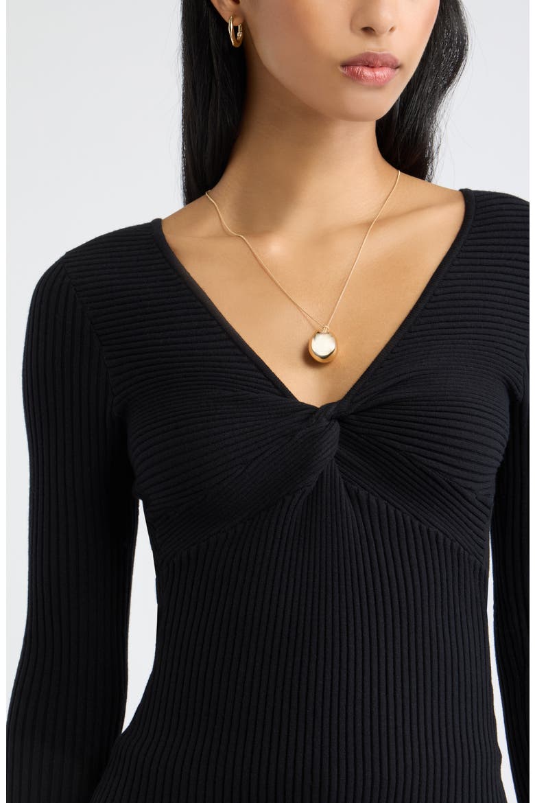 Knot Front Ribbed V-Neck Sweater, Alternate, color, BLACK