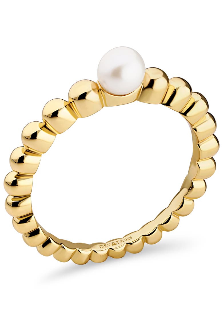 Freshwater Pearl on Beaded Ball Ring in Gold Plated Sterling Silver, Alternate, color, Yellow Gold