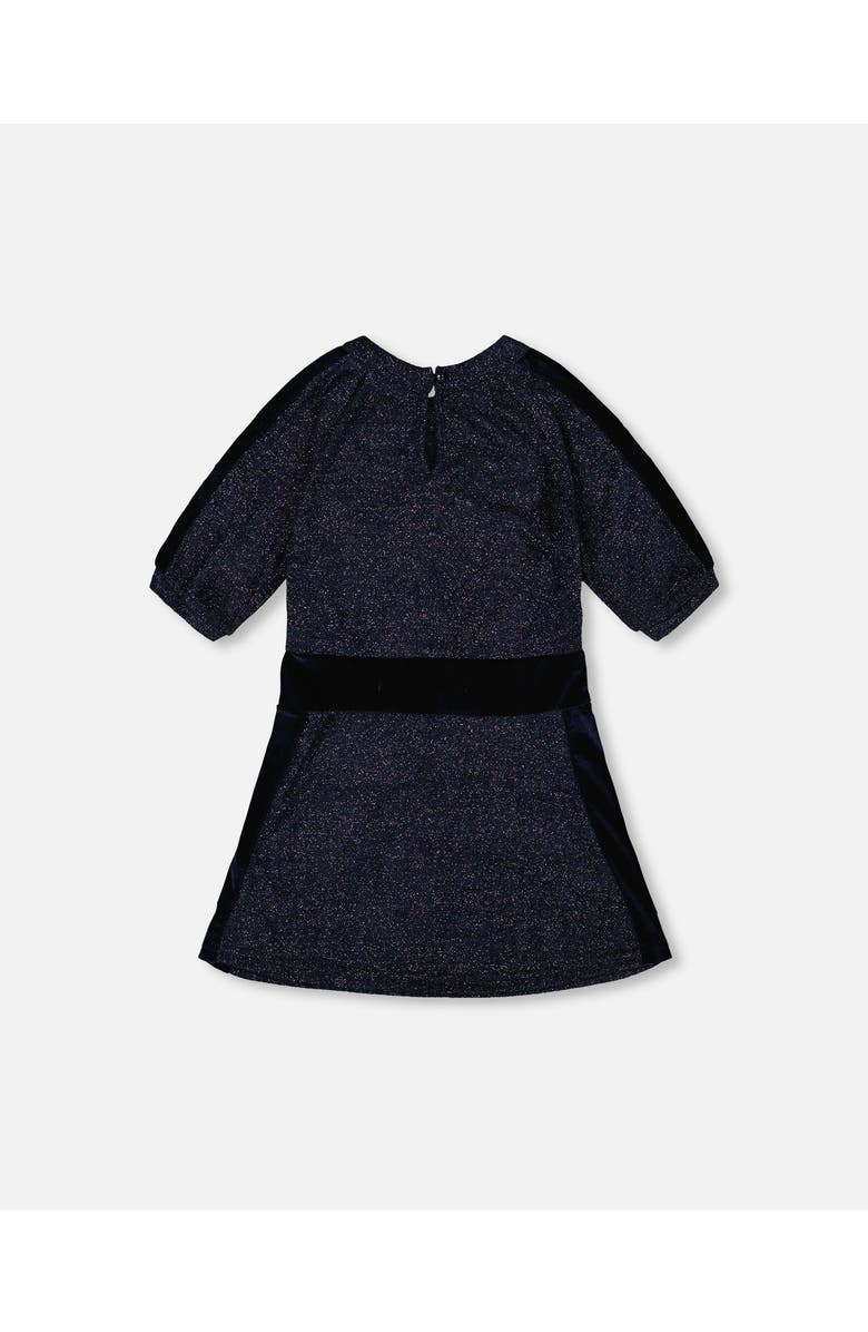 Deux par Deux 3/4 Sleeve Lurex Dress, Alternate, color, Navy Blue