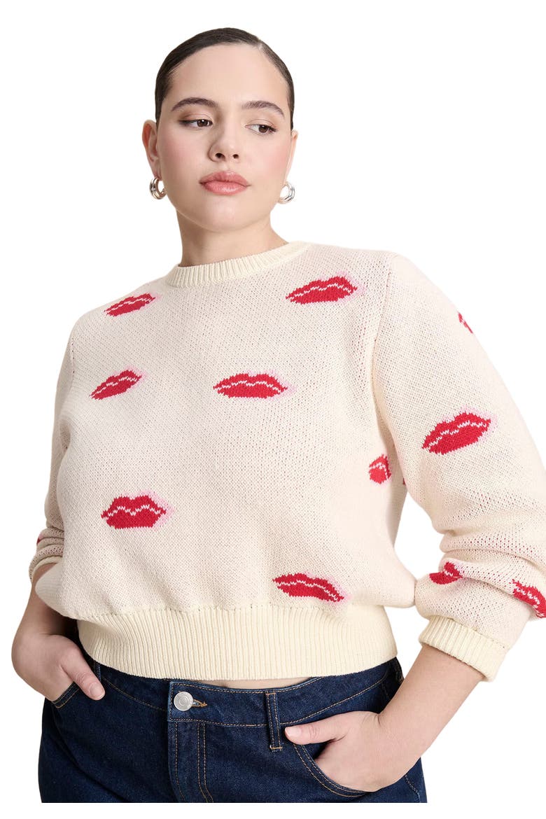 Scattered Lip Sweater, Main, color, LIPS PRINT