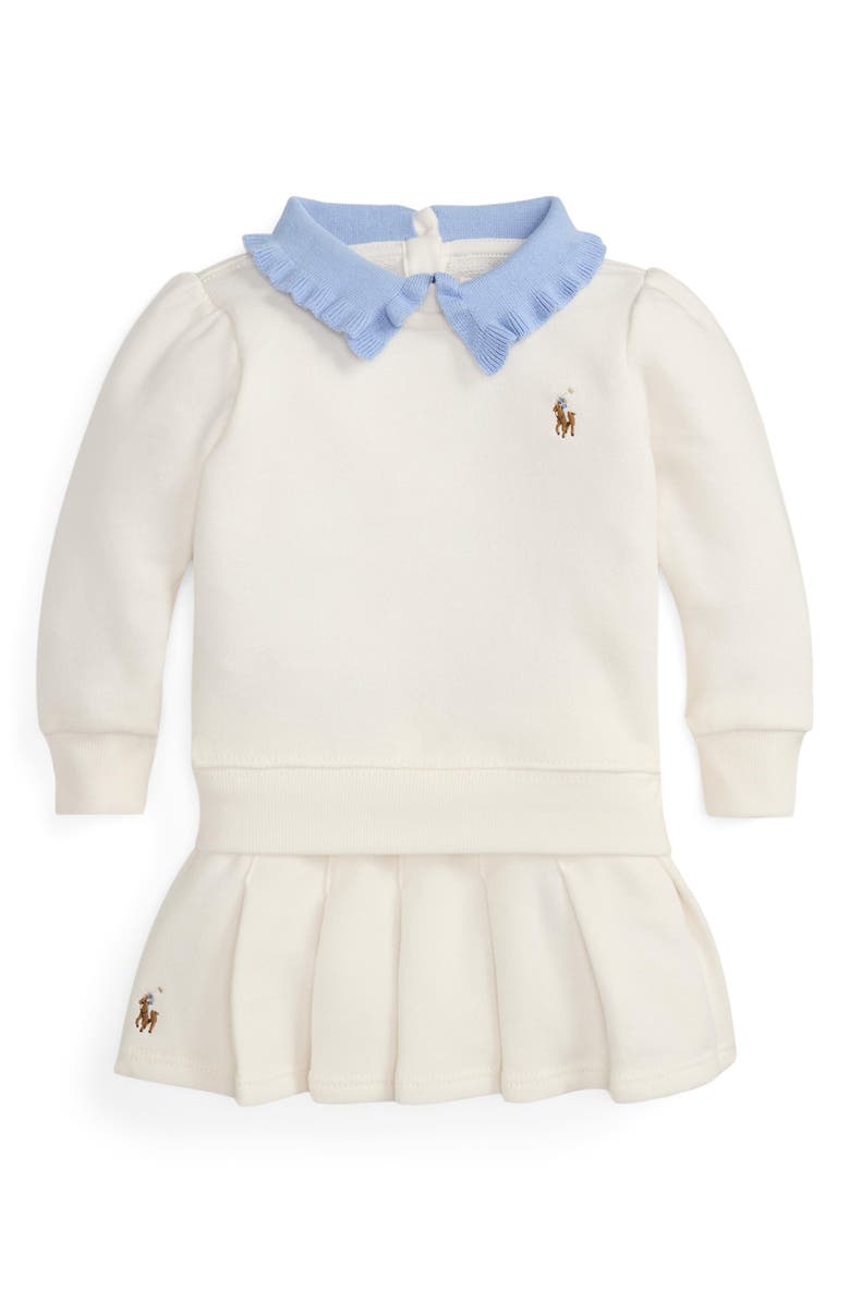 Contrast Collar Sweatshirt & Pleated Skirt Set