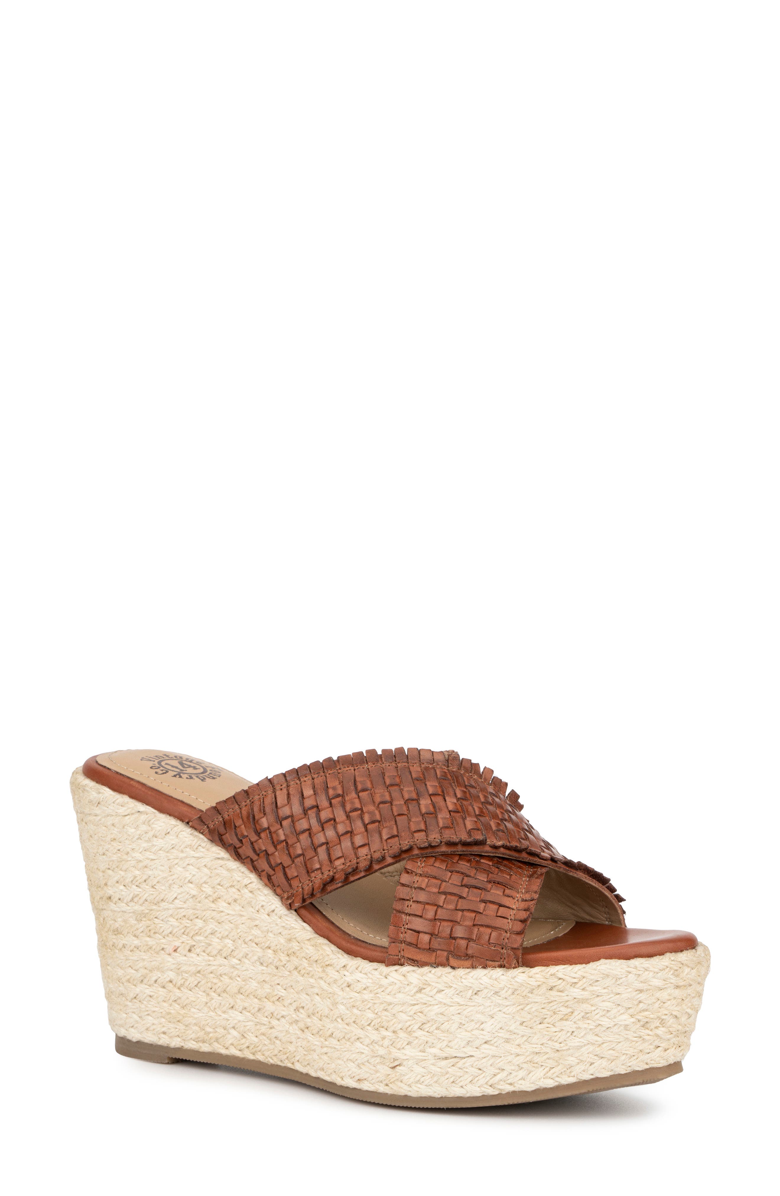 VINTAGE FOUNDRY Lorie Leather Espadrille Platform Wedge Sandal