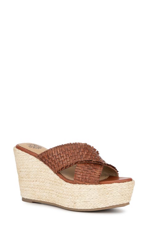 Lorie Leather Espadrille Platform Wedge Sandal (Women)
