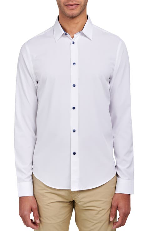 Slim Fit Solid 4-Way Stretch Performance Long Sleeve Shirt