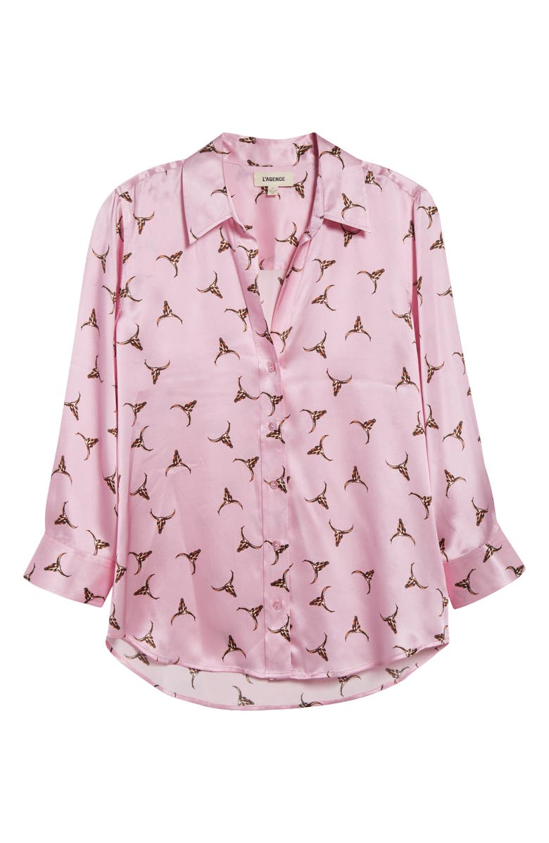 L'AGENCE Dani Bull Skull Silk Button-Up Shirt, Alternate, color,