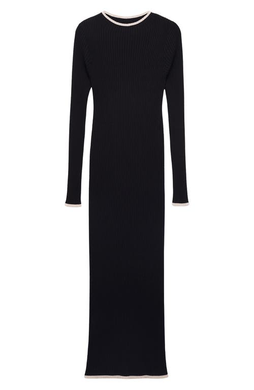 Shop Mango Tipped Long Sleeve Rib Midi Sweater Dress In Black