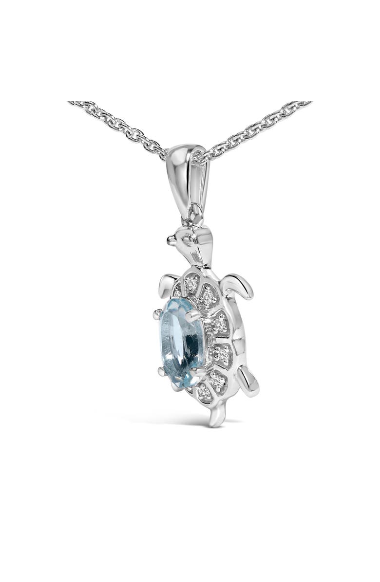 Haus of Brilliance .925 Sterling Silver Created Blue Topaz and Sapphire Turtle Pendant Necklace, Alternate, color, White