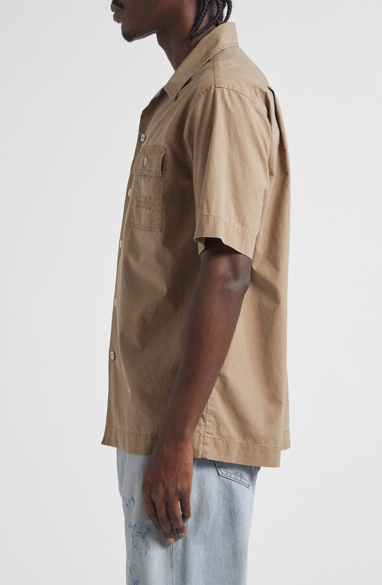 MM6 Maison Margiela Embroidered Numeric Logo Short Sleeve Button-Up Shirt, Alternate, color, Dune