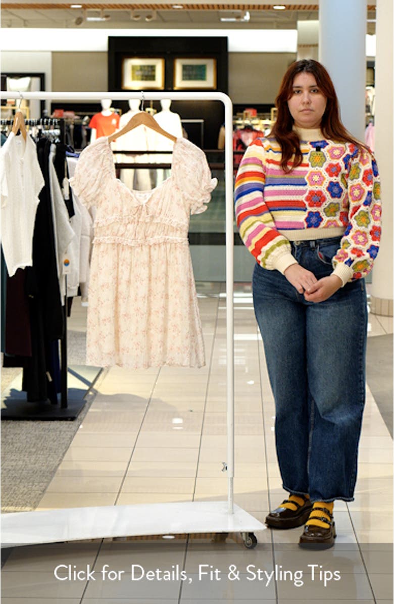 Floral Print Puff Sleeve Smocked Minidress, sales video thumbnail