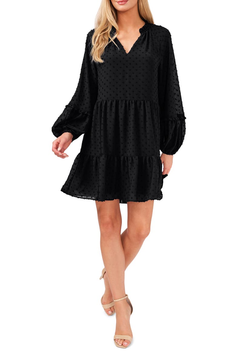 CeCe Clip Dot Ruffle Long Sleeve Shift Dress, Main, color,