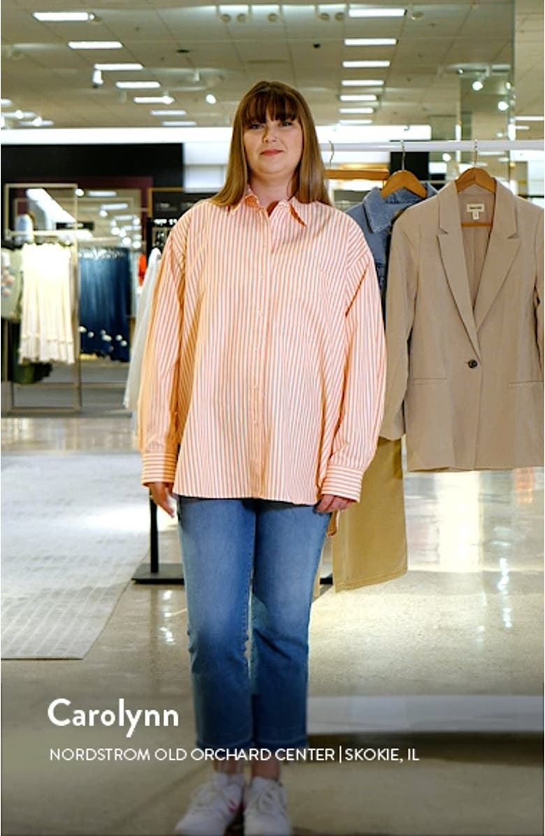 Oversize Stripe Cotton Button-Up Shirt, sales video thumbnail