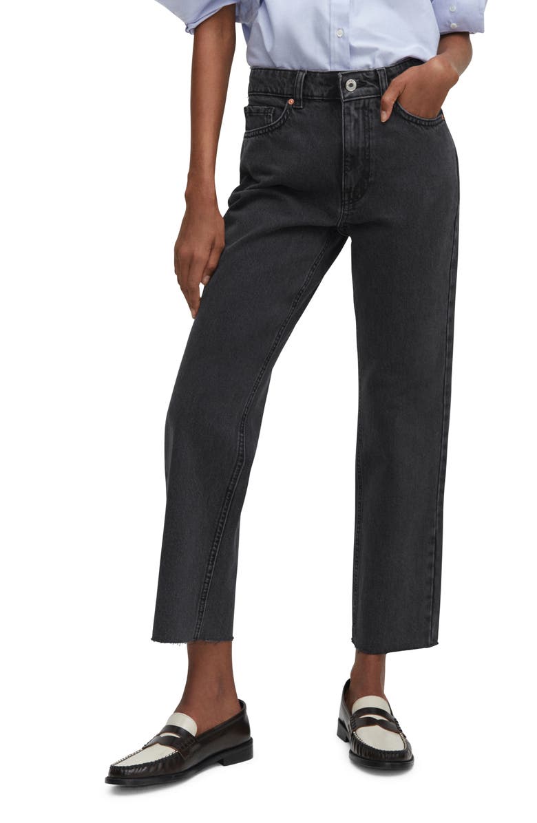 MANGO Raw Hem Crop Straight Leg Jeans, Main, color, 