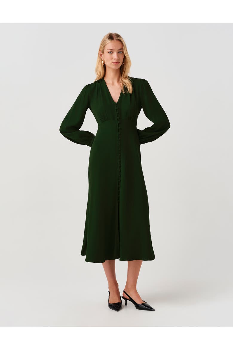 Francesca Crepe Button Down Midi Dress, Main, color, Forest Green