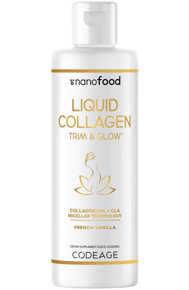 Codeage Liquid Collagen Trim & Glow Supplement Vanilla, Main, color, White