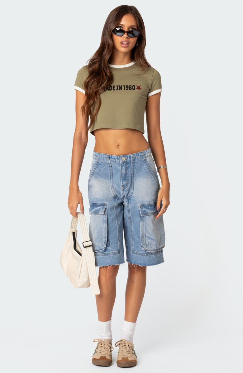 EDIKTED Rex Denim Cargo Bermuda Shorts, Alternate, color, Blue-Washed