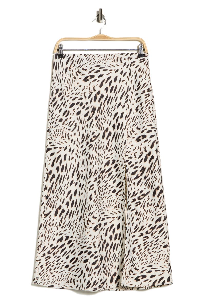 Front Slit Satin Skirt, Alternate, color, ANIMAL CULTURE WHITE