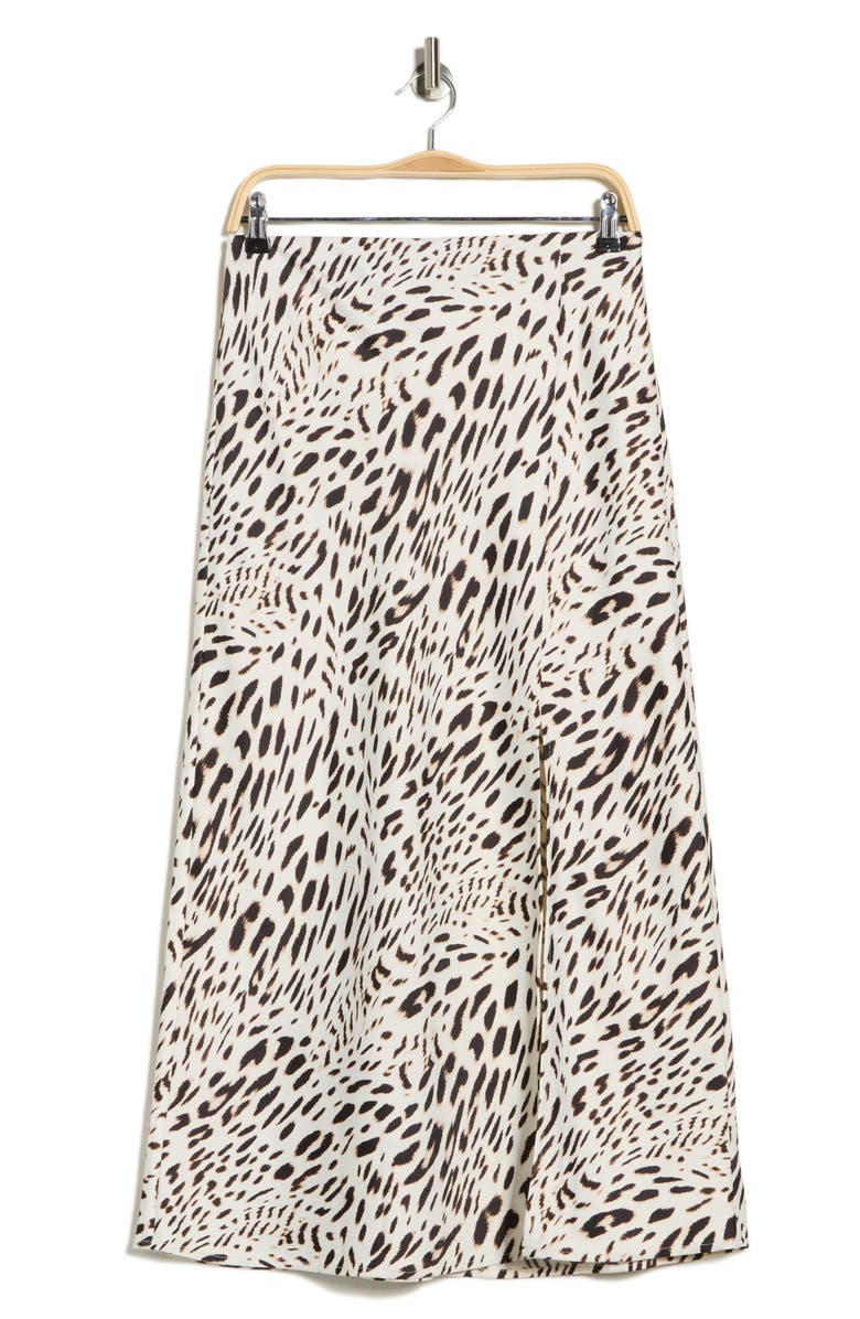 Sanctuary Front Slit Satin Skirt, Main, color, Animal Culture White