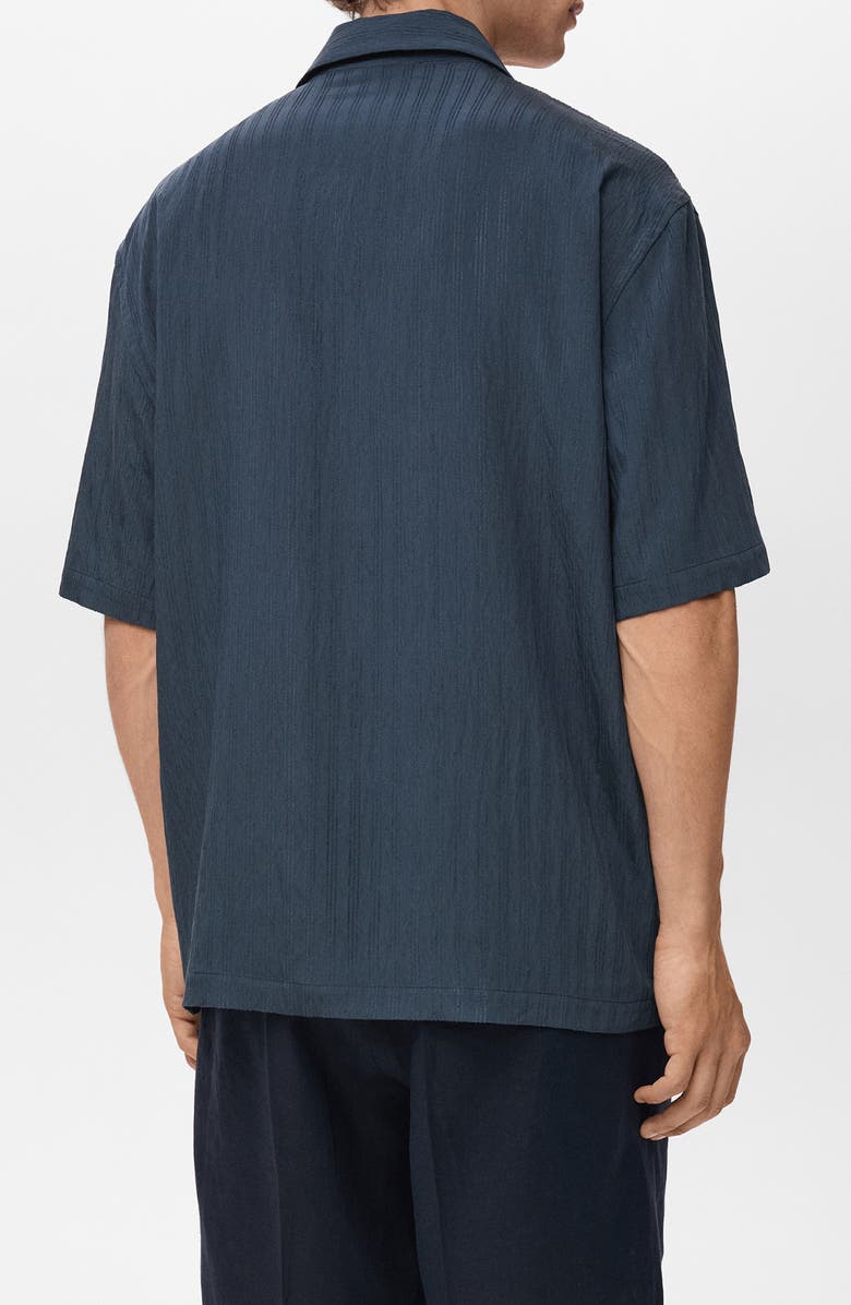 MANGO Stripe Embroidered Camp Shirt, Alternate, color, Navy