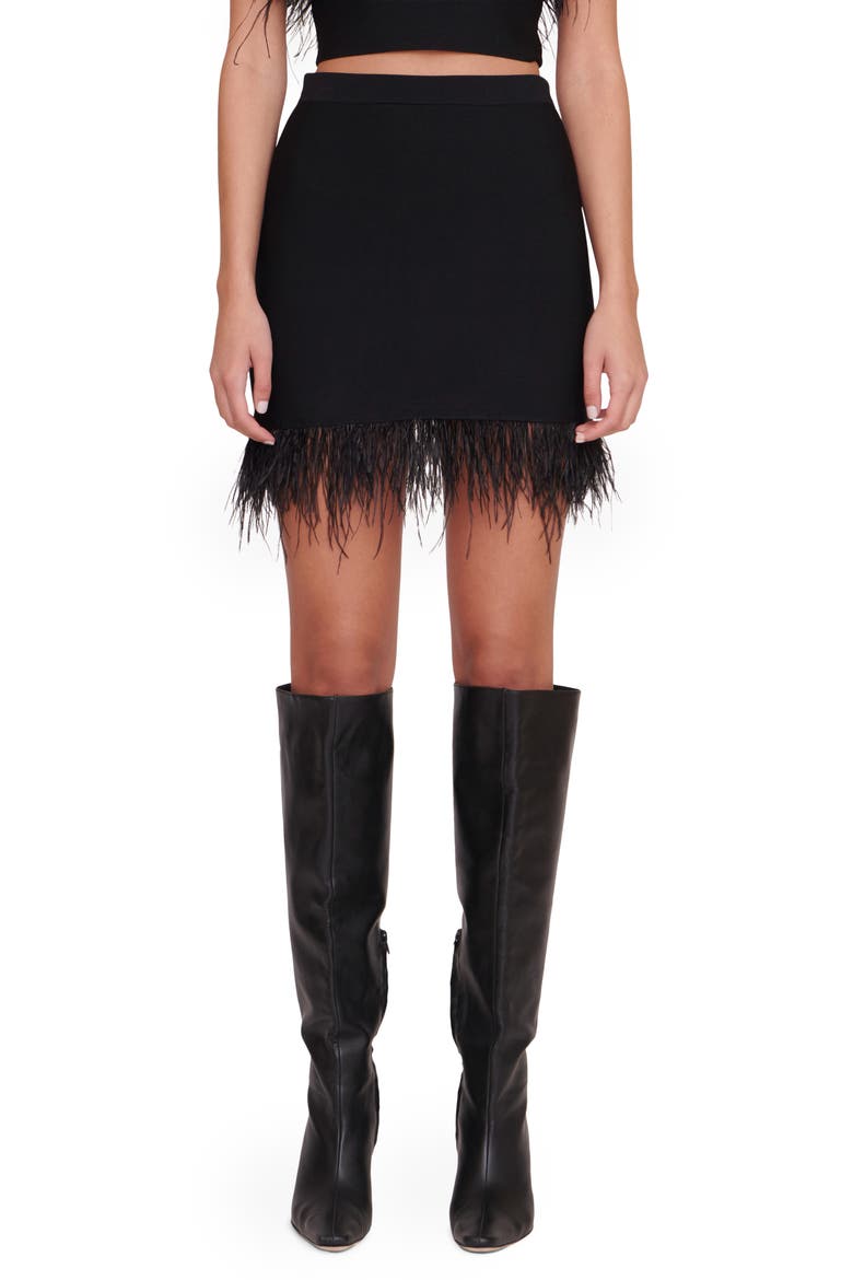 Chaya Ostrich Feather Trim Skirt, Main, color, BLACK